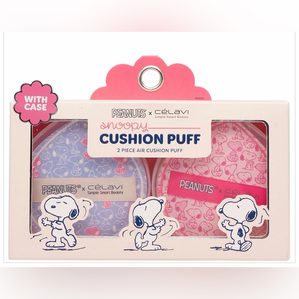 Celavi X Peanuts Snoopy 2Pc Snoopy Air Cushion Puff Set W Case